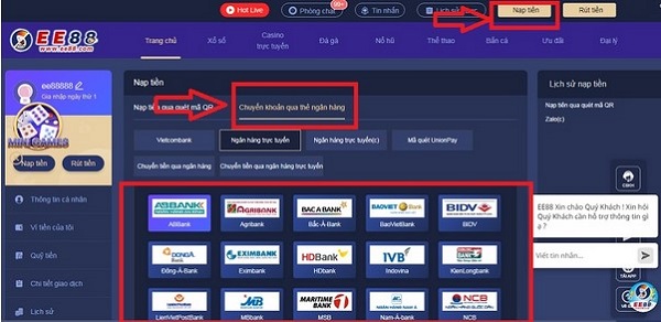 Tham khảo cách thêm tài khoản ngân hàng trên EE88